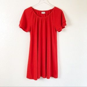 Madewell Texture and Thread Red Orange Tiered Sleeve Mini Dress